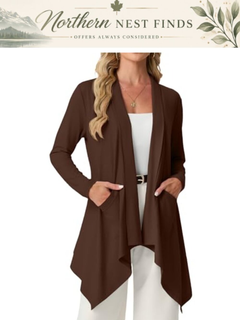 Lightweight Open Front Cardigan Long Sleeve High Low Hem Knit Pocket